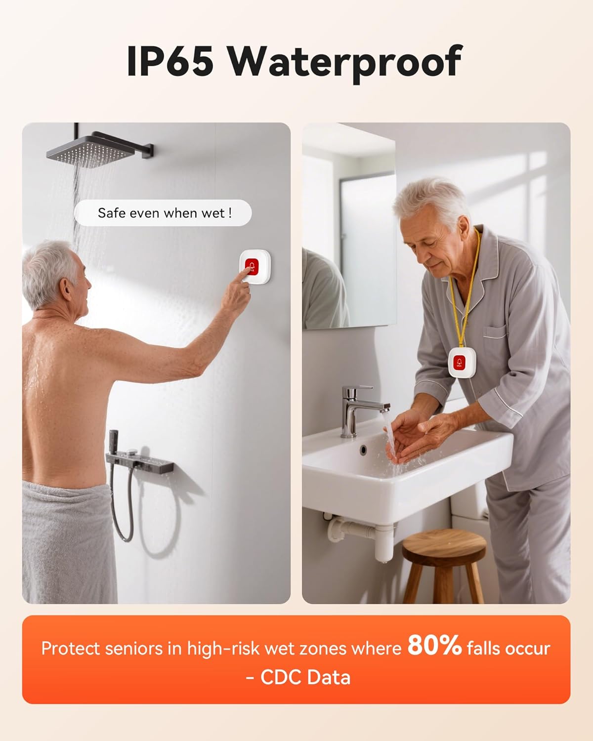PILSAMSA WiFi Caregiver Pager Wireless Call Button with Flashing Caller ID & App Alerts, 3 Waterproof Panic Button, Life Alert Systems for Seniors No Monthly Fee, Alert Button for Seniors at Home