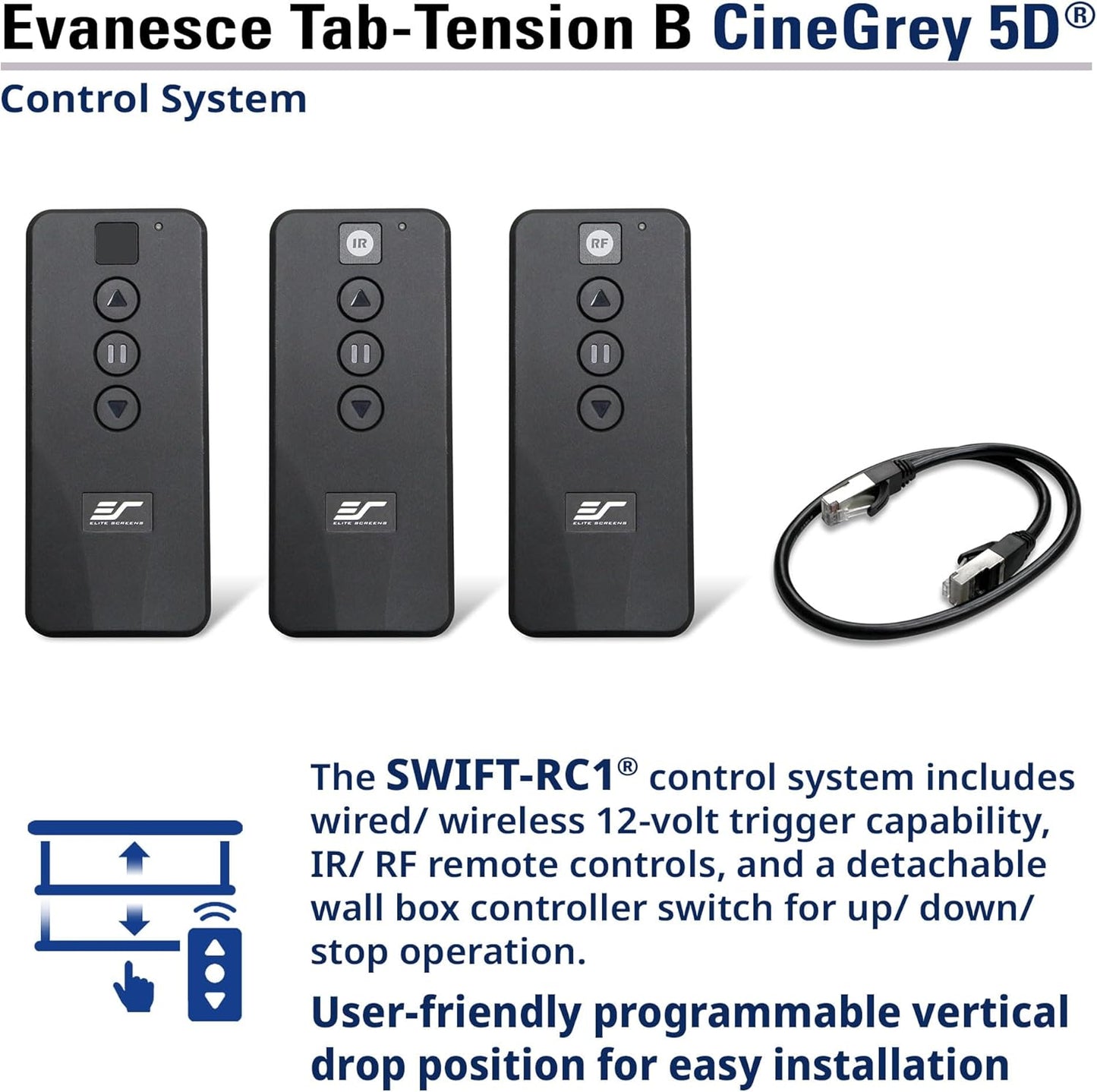 Elite Screens Evanesce Tab-Tension B 103" Diag. 16:9, Electric Recessed in-Ceiling Tensioned Ceiling/Ambient Light Rejecting (CLR/ALR) Projector Screen, ETB103HD5-E24, White