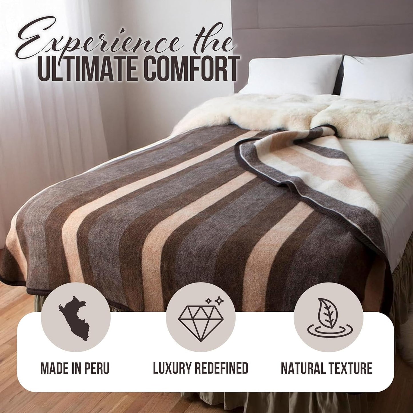 Natural Alpaca & Sheep Wool Blanket – King Size – Heavyweight Warmth, Thick, Breathable, Natural Texture & Scent, 103 x 86 inches, 7.2 lbs