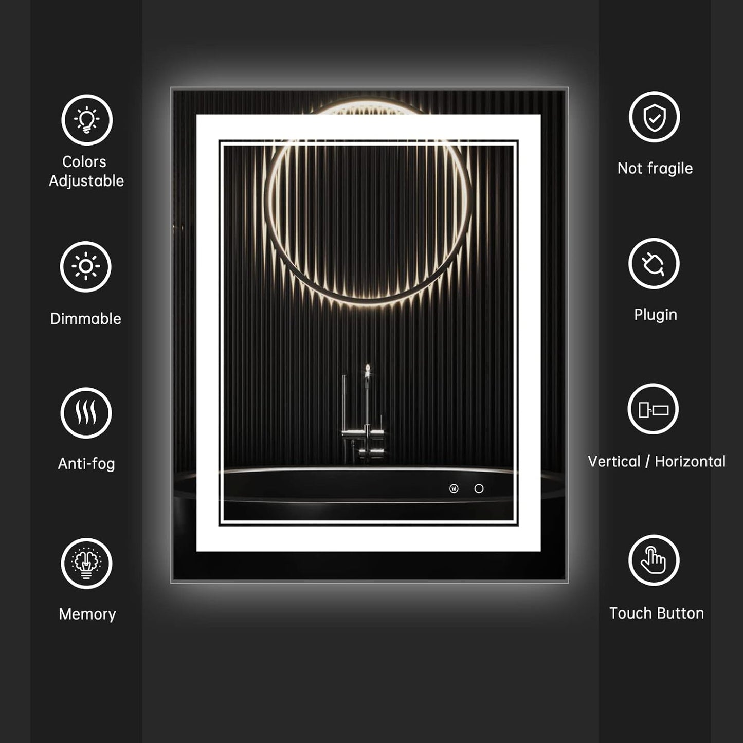 40X32 LED Bathroom Mirror with Lights,Anti-Fog,Dimmable,Lighted Bathroom Vanity Mirror for Wall, Memory Function, Waterproof, Tempered Glass