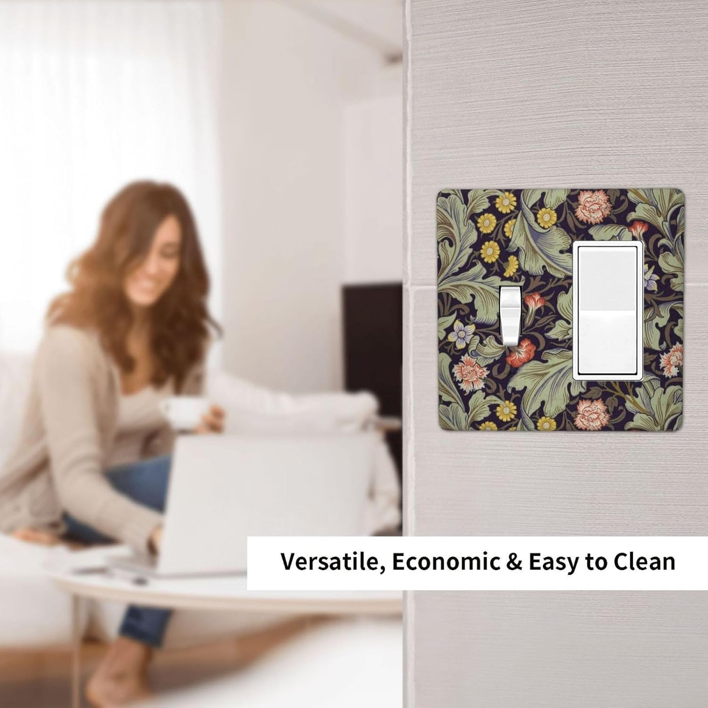 Boho William Morris Floral Green Leaves Flower Outlet Covers 1 Toggle 1 Rocker Combination Decorative Wall Plate Electrical Switch Plates Light Switch Cover Plate for Farmhouse Home Decor