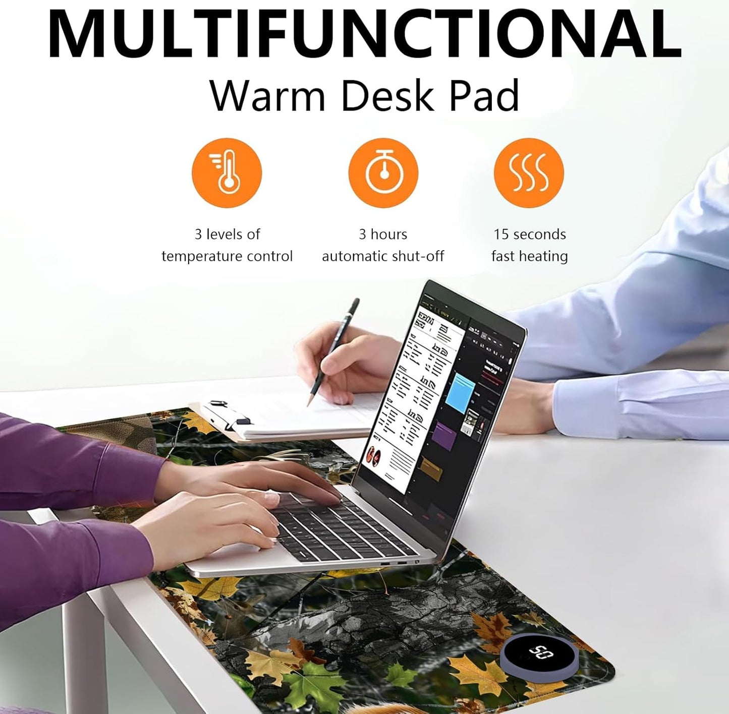 Heated Mouse Pad with 3 Levels Heated & 3 Hours Auto Shut-Off Mouse Pad for Warming Hands in Office Home, 31.5" x 13"Large Safe Desk Mat Hand Warmer,Maple Elk