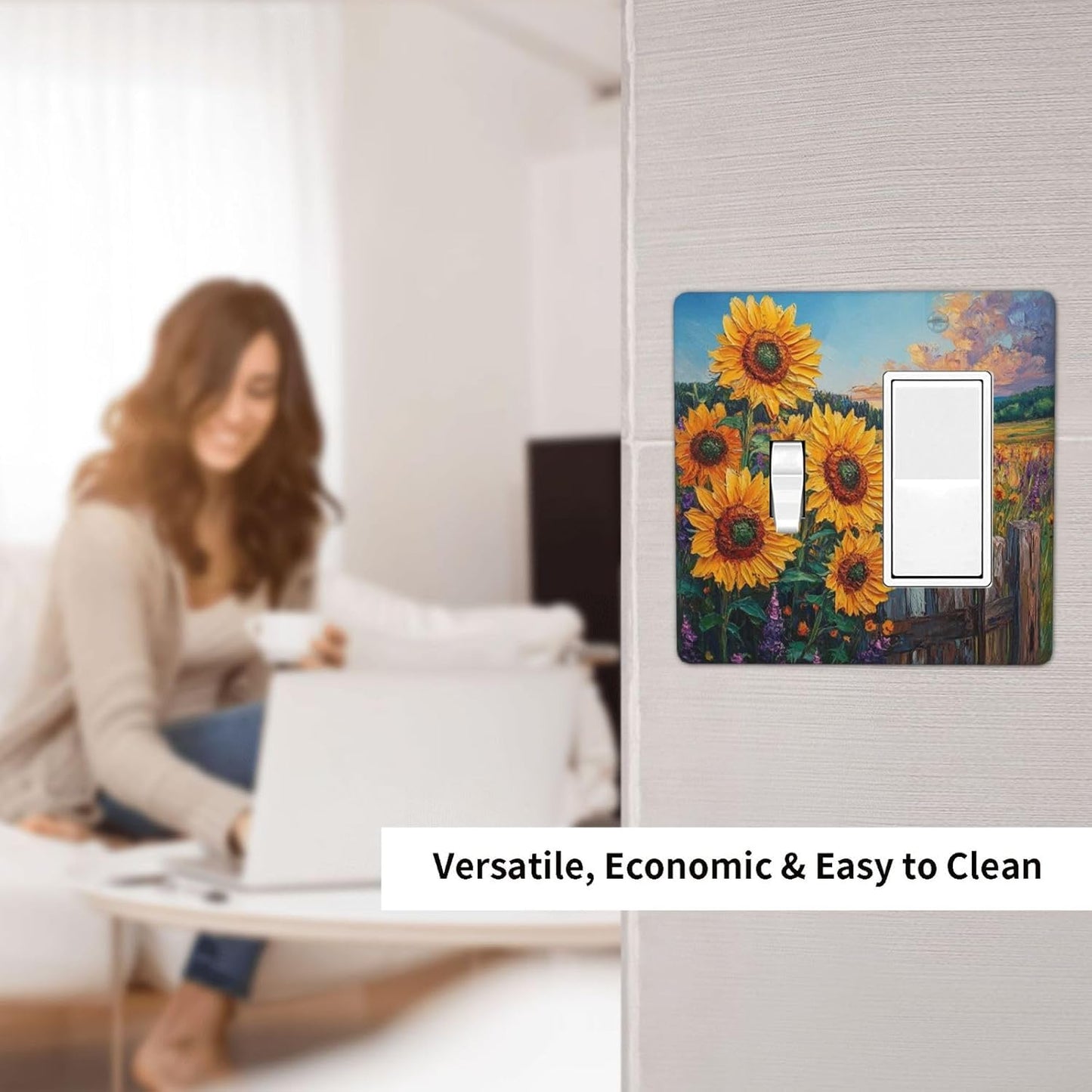Decorative Outlet Covers Rustic Wilderness Sunflower Lavender Muzha Oil Painting 2 Gang 1 Gang Wall Plate Cover Single Toggle Rocker Combo Light Switch Cover Plate