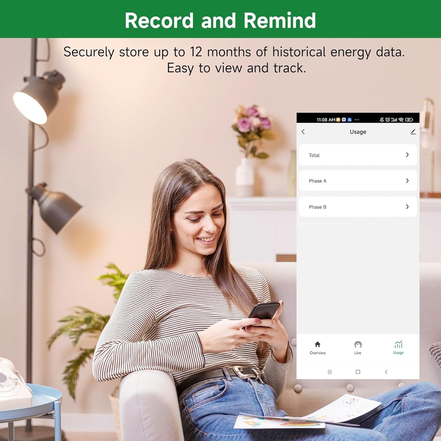 WiFi Energy Monitor with 2 * 750A Clamps, Real-Time Electricity Tracking, Smart Home Power Management