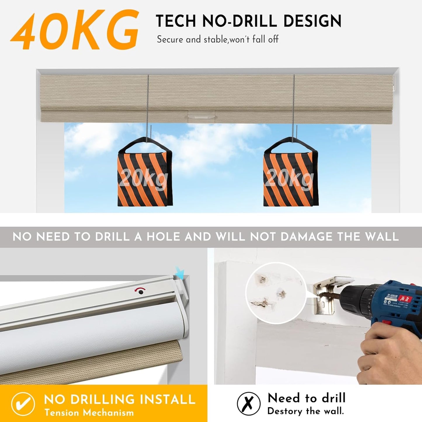 Persilux Smart Motorized Blinds with Remote, No Drill Automatic Roller Shades for Indoor Windows, Blackout Linen Fabric, Electric Blinds for Windows, Weave Straw C162BO-4, Custom Size