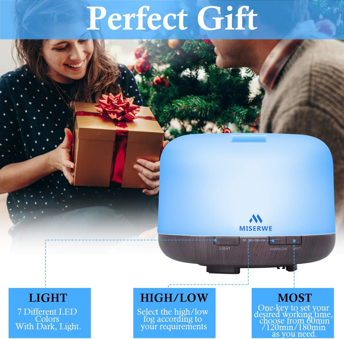 Miserwe Diffuser 500ML Essential Oil Diffuser with Adjustable Mist Mode and 4 Timer Setting Diffuser for Essential Oils Waterless Auto Shut-Off for Home Office Yoga Spa