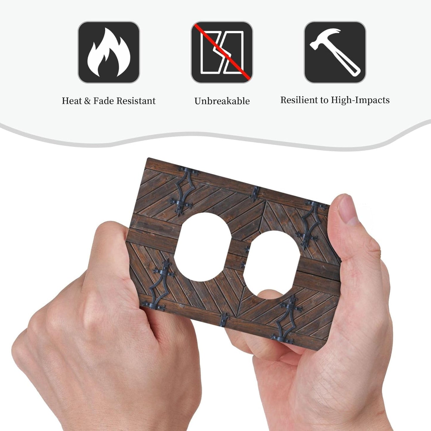 Decorative Outlet Covers Vintage Brown Wood Barn Door 1 Gang Duplex Light Switch Cover Plate Unique Wall Plate Electrical Switch Plate Covers for Farmhouse Home Decor (2 Pack)
