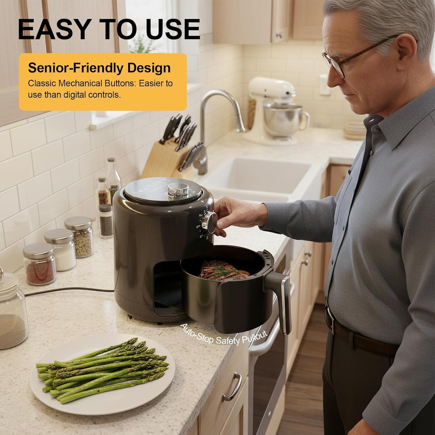Compact Air Fryer Small 2QT, 4-in-1 Small Mini Airfryer, Bake, Roast, Reheat, 98% Less Oil, Adjustable Temperature Control w/ 60min Timer, Quiet, Nonstick & Dishwasher Safe Basket, BPA-Free, Black