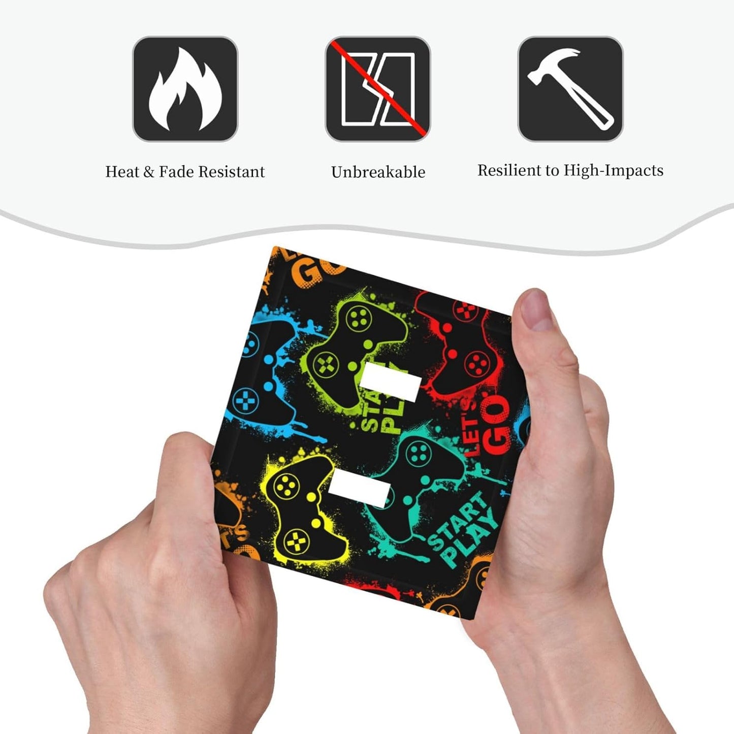 Decorative Light Switch Plate Covers Gamepad Theme Graffiti 2 Gang Light Switch Cover Unique Double Toggle Wall Plate Outlet Covers for Game Room Home Decor (2 Pack)