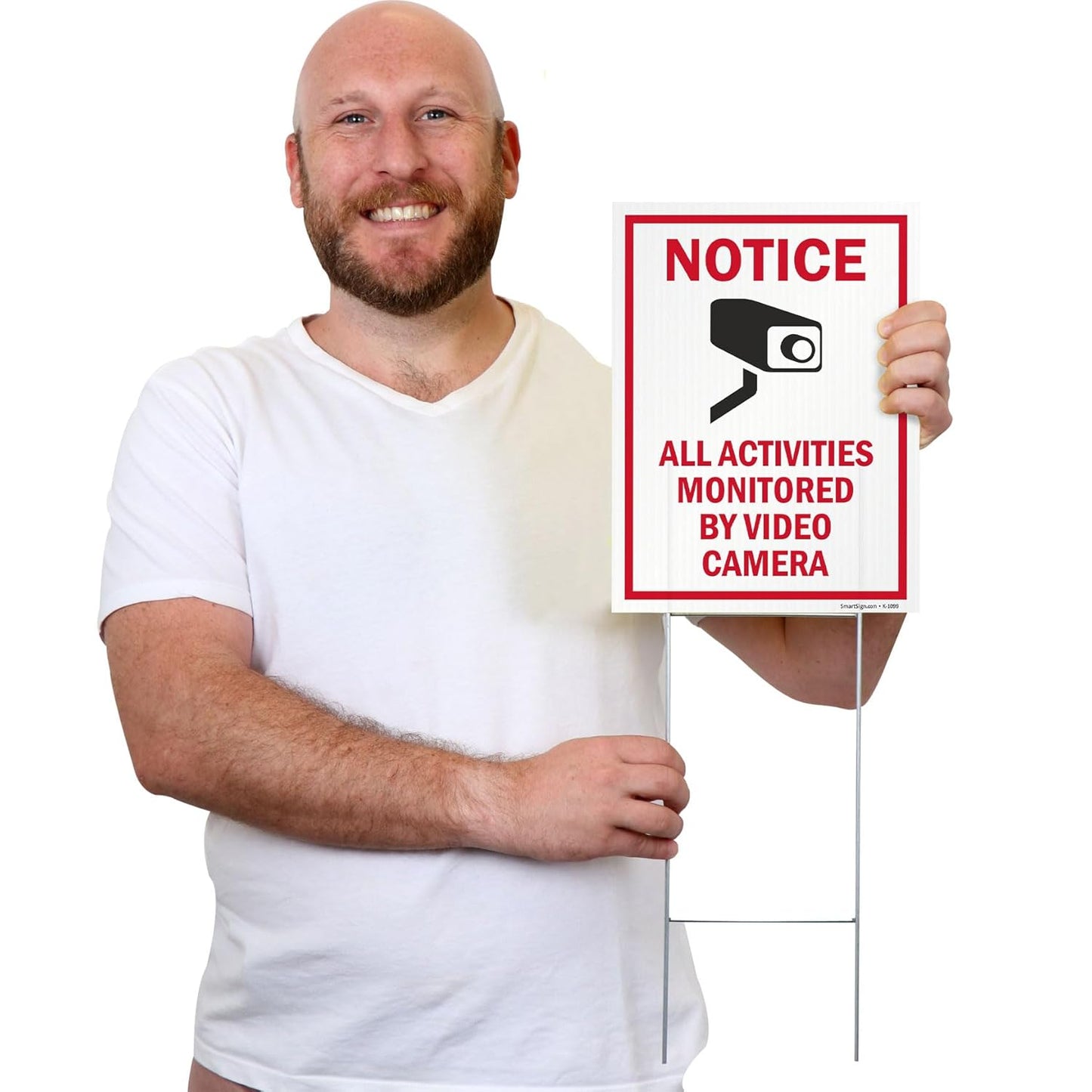 SmartSign (2-Pack) All Activities Monitored By Video Camera Yard Sign with 15" Metal H-Stake 9" x 12", Double Sided Sign with Camera Symbol, 160 mil Thick Corrugated Plastic Lawn Signs, USA-Made