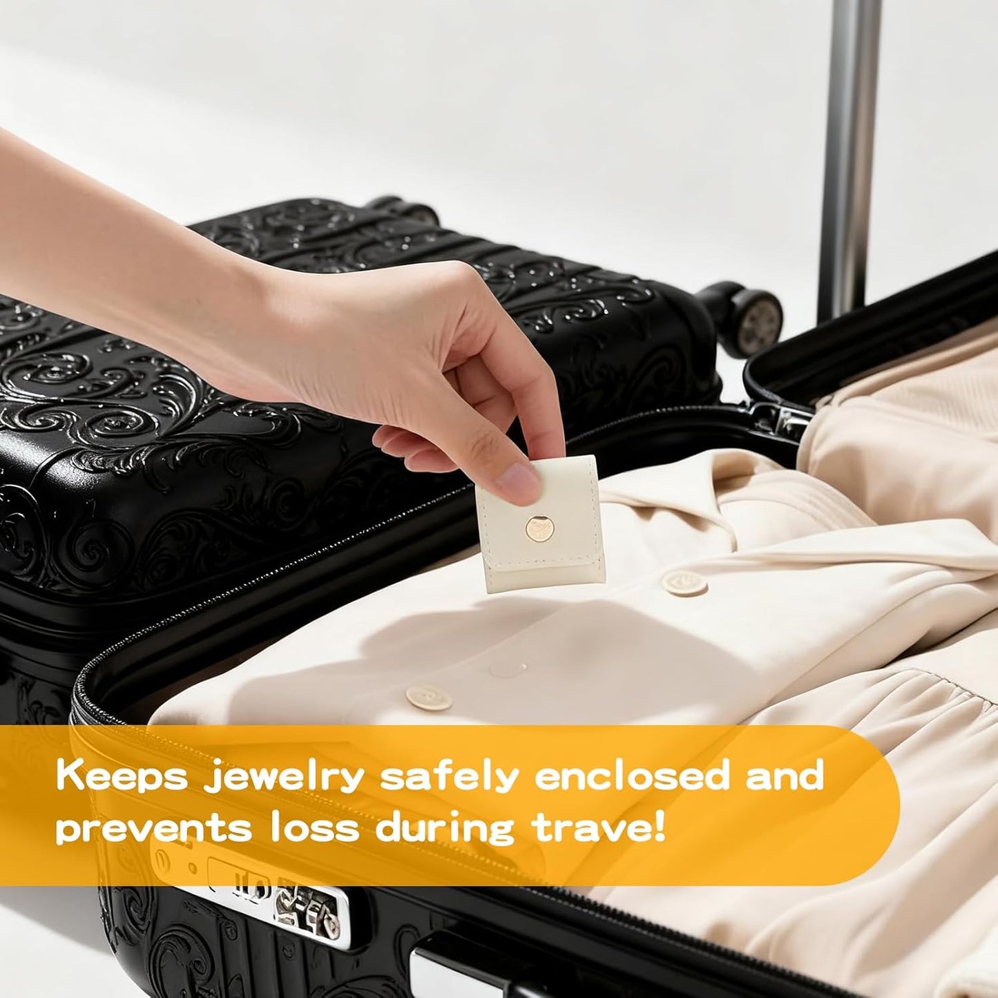 2 PCS Mini Travel Jewelry Bag with Buckle, Portable Foldable Roll Bag for Earrings, Rings, Necklaces and Compact Storage