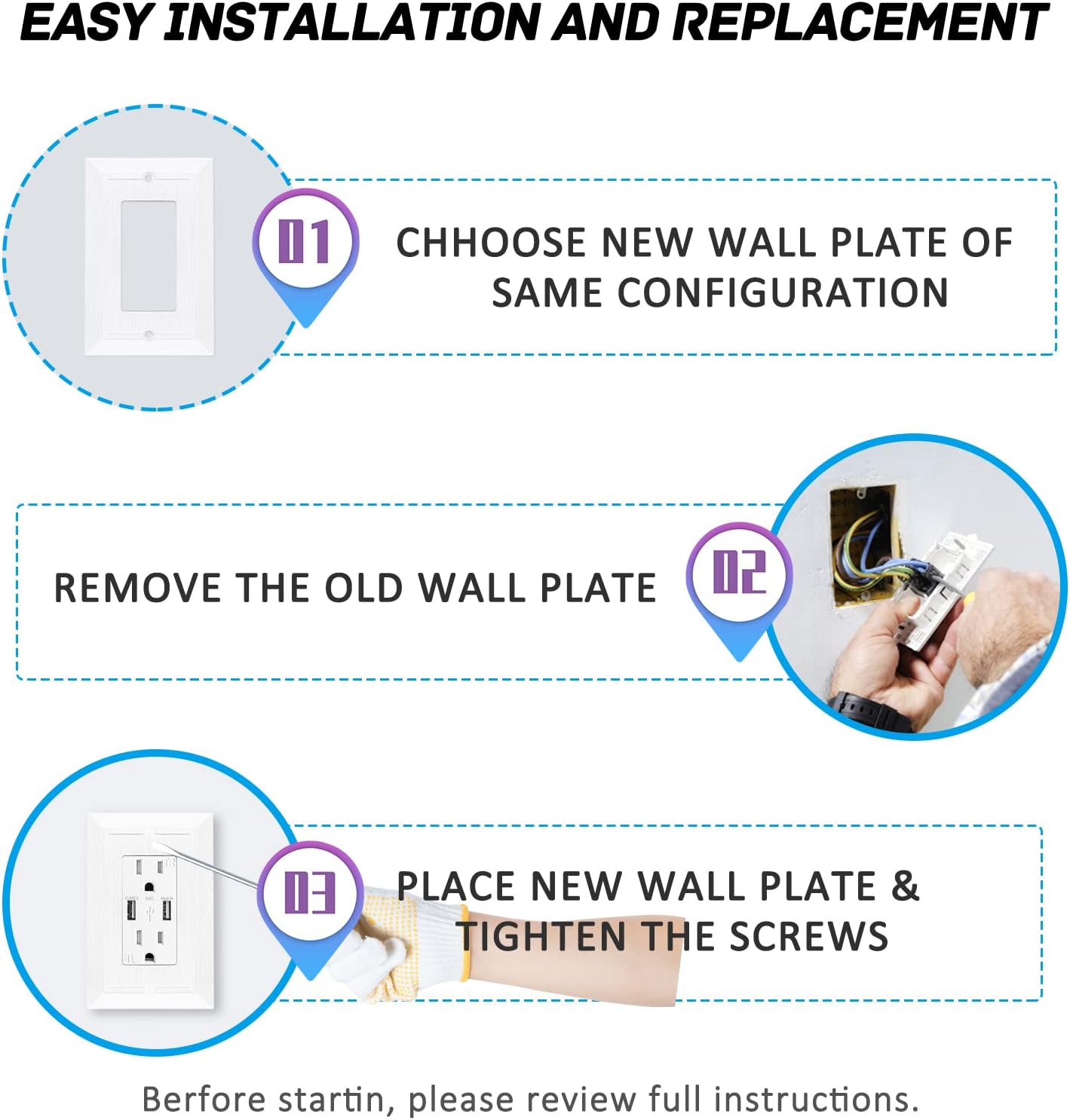 Modern Decorative Wall Plate Retro Wood Grain design Switch Cover Outlet Cover for Light Switch, Smart Switch, Dimmer, GFCI, USB Outlet (4 Pack, Single Decorator)
