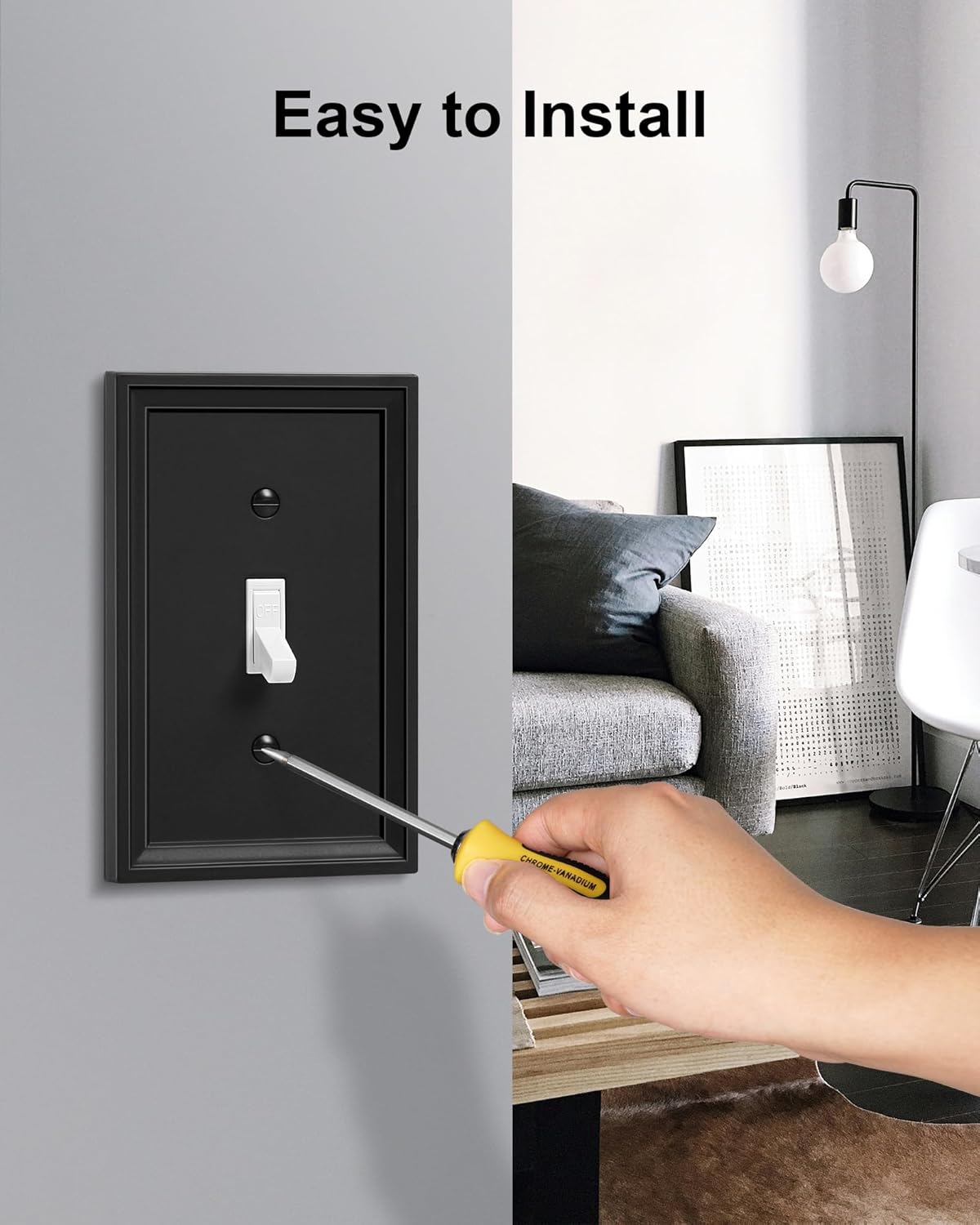 6-Pack Single Toggle Light Switch Covers Wall Plate, Black Decorative Switch Plate Covers, 1 Gang Natural Bamboo Fiber Wall Plate, Corrosion Resistant