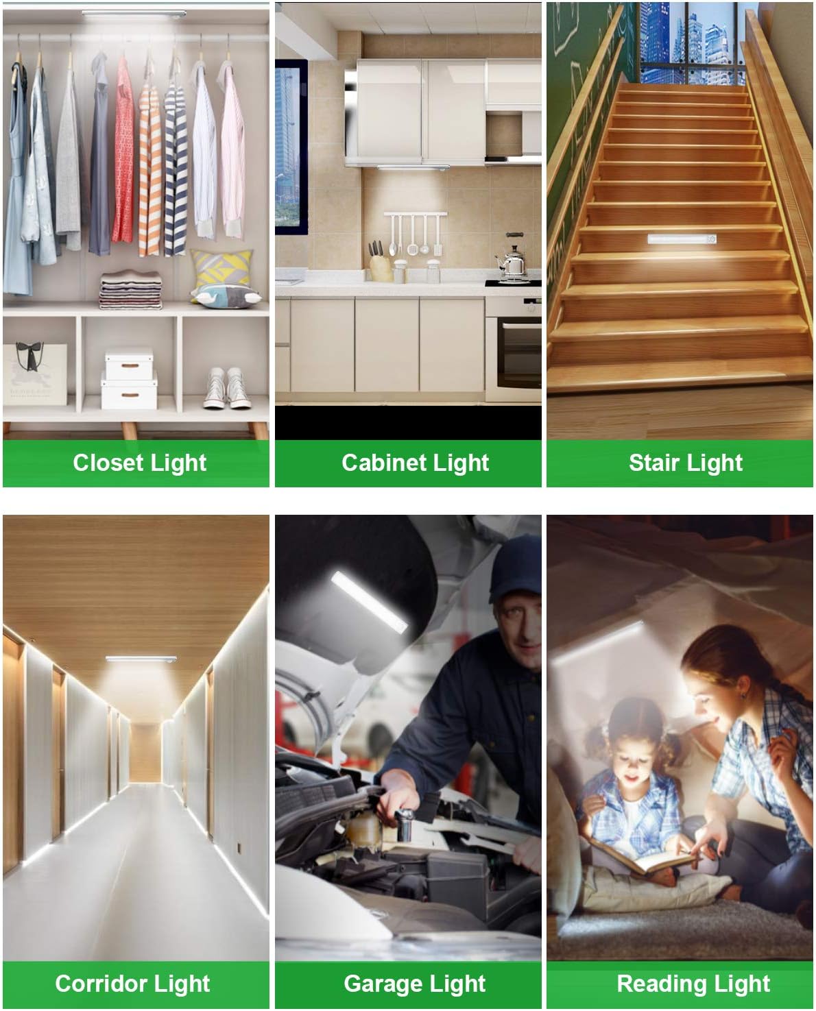 goodland Under Cabinet Lighting 80 LED Closet Light, Motion Sensor Lights Indoor USB Rechargeable Dimmable Stick-on Night Light Bar for Kitchen, Wardrobe, Garage, Stairs, Bedroom (1 Pack)