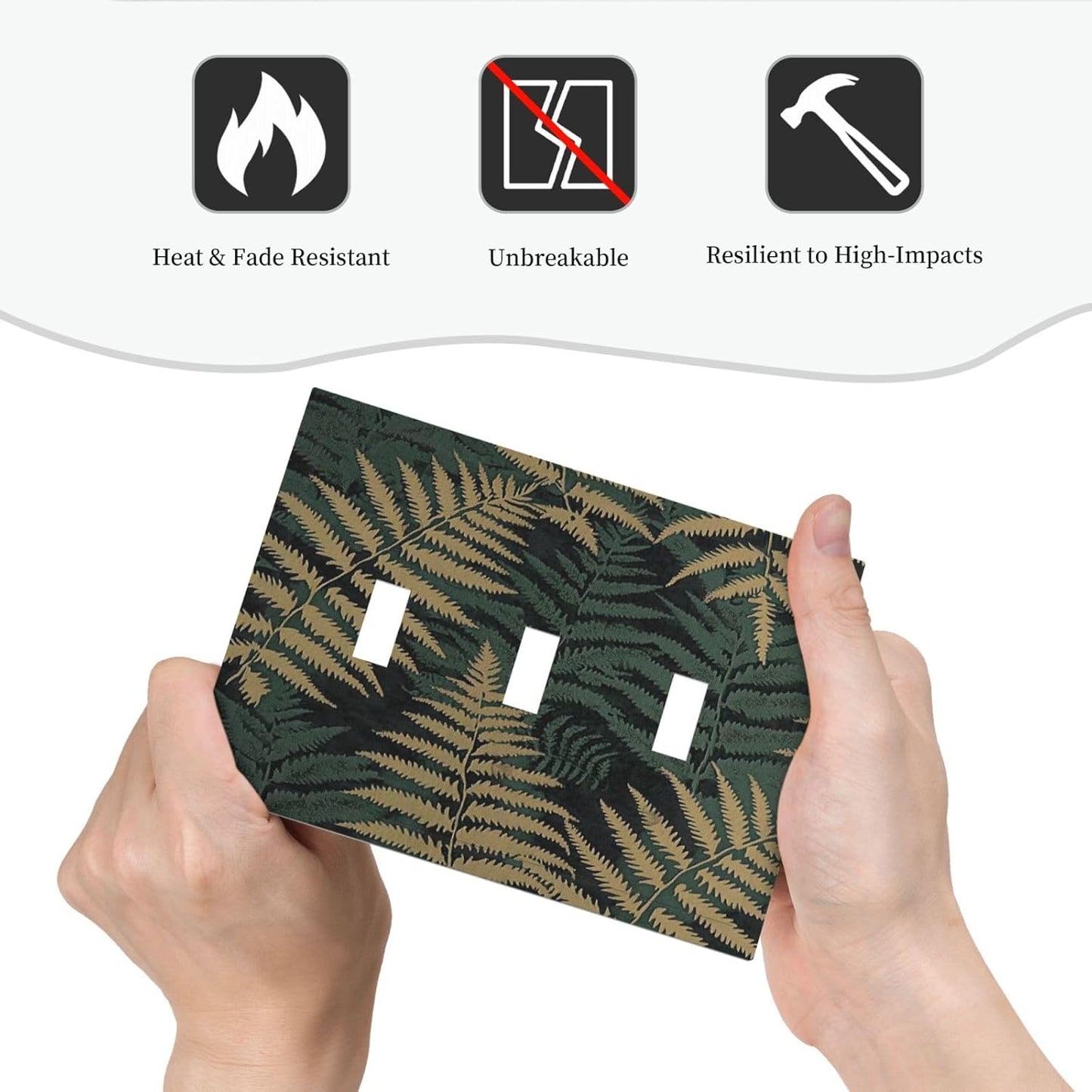 Decorative Switch Plates Botanical Fern Green Leaf Forest 3 Gang Wall Plate Triple Toggle Light Switch Cover Faceplate Electrical Wall Panels For Bed Room Home Decor