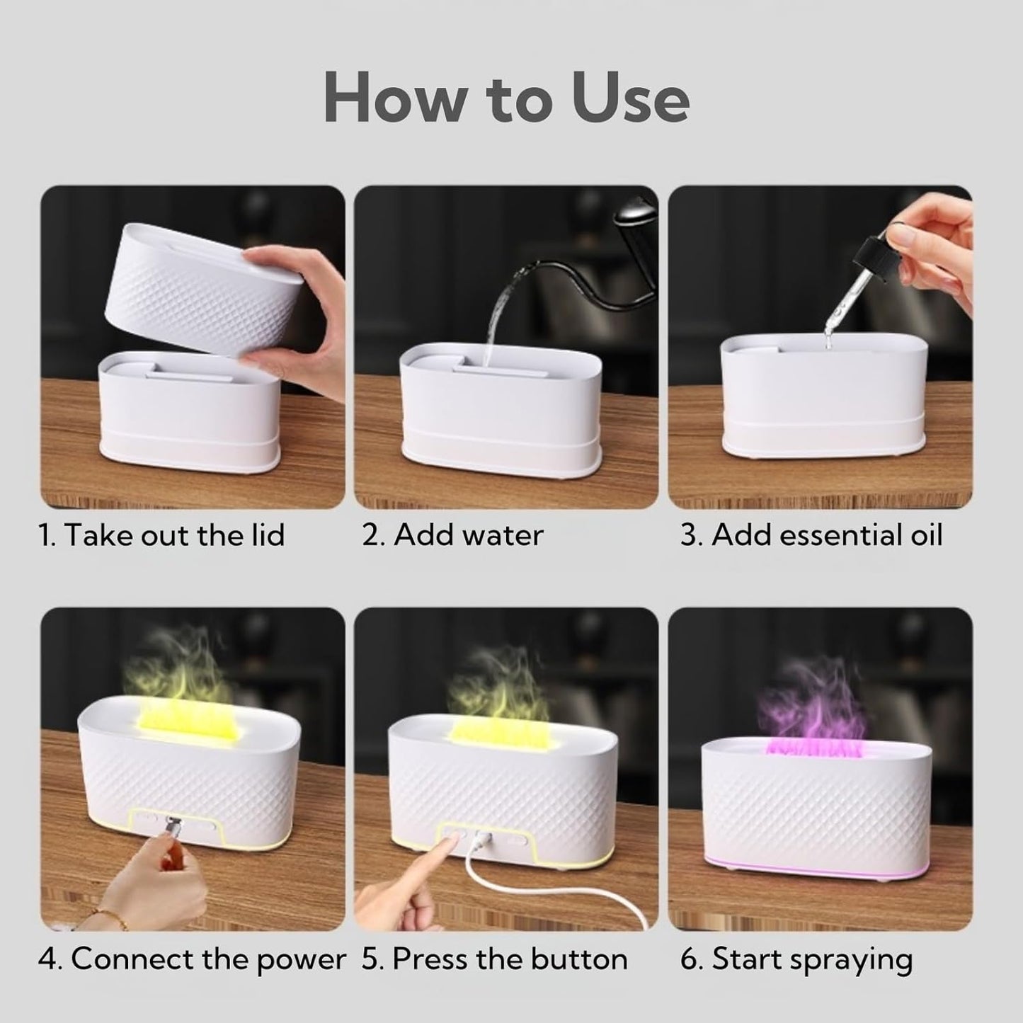 Portable Small Humidifier Dual Nozzle - Large Cool Mist Humidifiers Double Spray Ports, Water Shortage Protection, Ultra-Quiet, Mini Humidifier for Bedroom Plants Office Car Travel (Flame White)