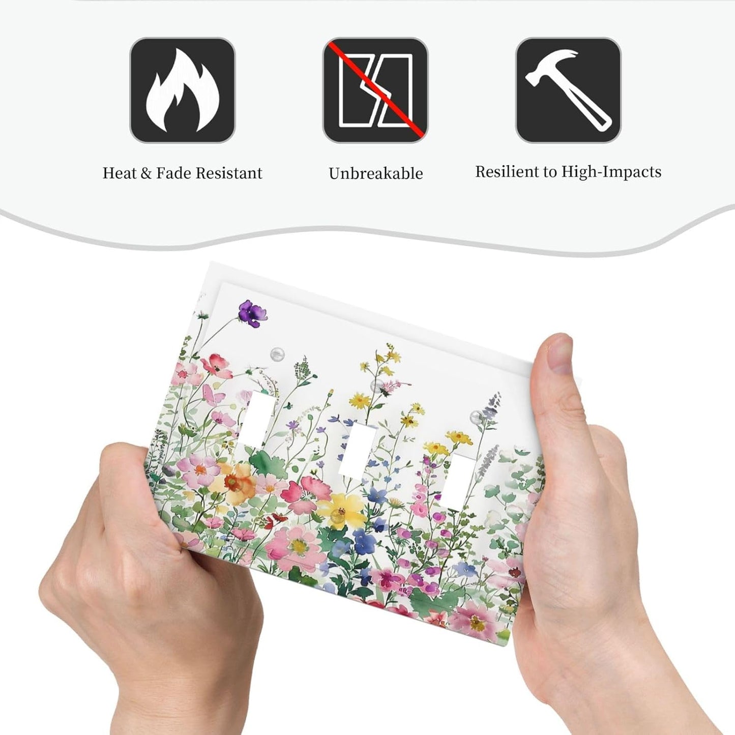 Decorative Switch Plates Boho Colorful Flowers Plant Rustic Wildflower 3 Gang Wall Plate Triple Toggle Light Switch Cover Faceplate Electrical Wall Panels for Bed Room Bathroom Decor