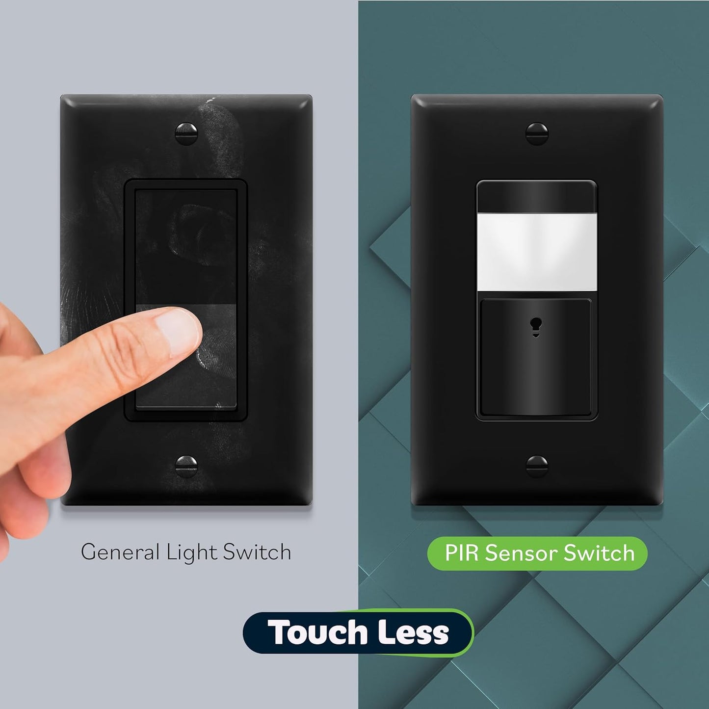TOPGREENER PIR Motion Sensor Switch, Ambient Light Level Detector, No Neutral Required, 5A, 150W LED/CFL, 1/6 HP, Occupancy Vacancy Modes, Ground Wire Required, Single Pole, TDOS5-JM, Black