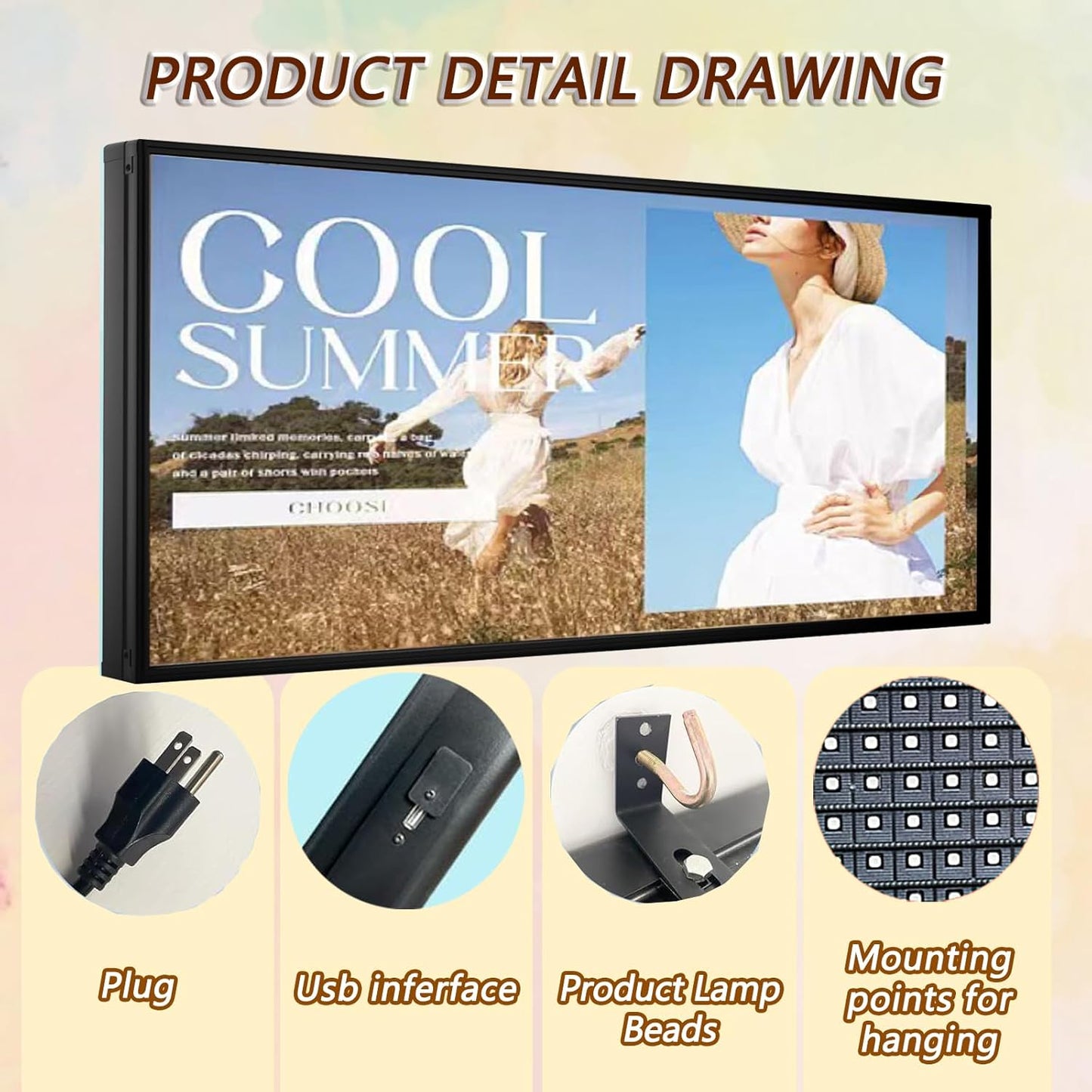 P5 Programmable Outdoor LED Business Sign 65"x34" P5 IP65 Waterproof, WiFi USB Control for Scrolling Text Image Video Advertising Display
