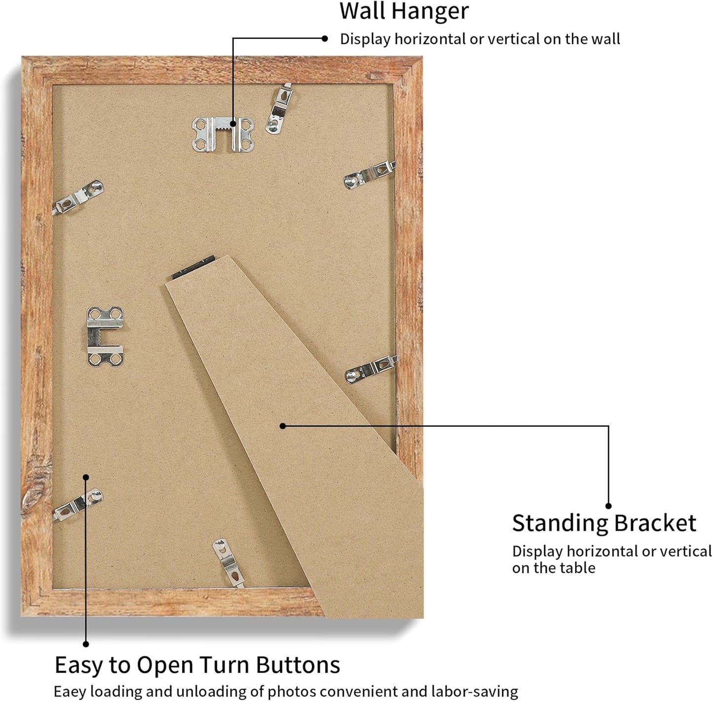 iRahmen 8x12 Picture Frame with HD Tempered Glass, Display Pictures 6x9 with Mat or 8 x 12 Without Mat, Wood Photo Frame for Tabletop and Wall (Rustic Brown, 1 Pack)