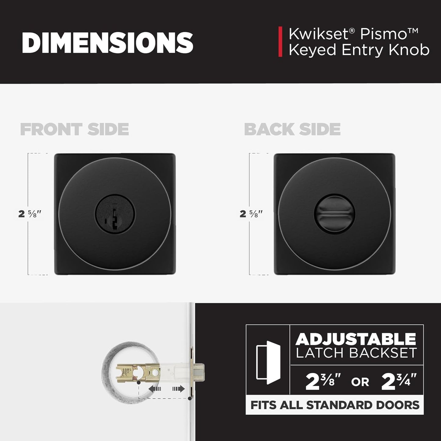 Kwikset Pismo Entry Door Knob with Lock and Key, Secure Keyed Handle Exterior, Front Entrance and Bedroom, Matte Black, 10 Pack, Pick Resistant SmartKey Rekey Security and Microban