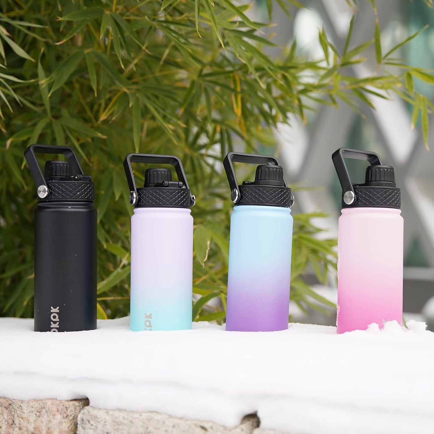 BJPKPK 2 Pack Insulated Water Bottles with Straw Lids, 22oz Stainless Steel Metal Water Bottle with 6 Lids, Leak Proof BPA Free Jugs, Cups, Flasks for Travel, Sports (Cherry+Black)
