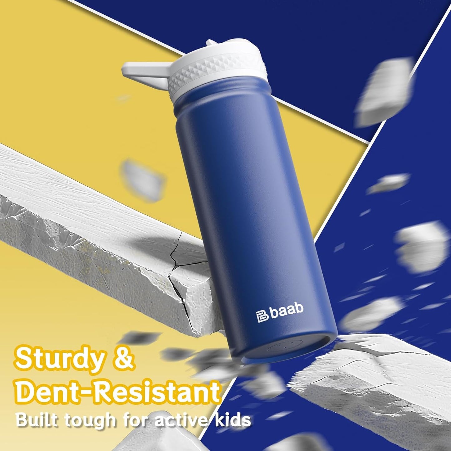 baab 18oz Kids Water Bottle, Insulated Water Bottle with Straw & Stickers, 18/8 Stainless Steel Vacuum Leakproof Kids Water Straw Cup for School, Perfect for Boy Girl (Navy Blue+Pink, 2 Pack)