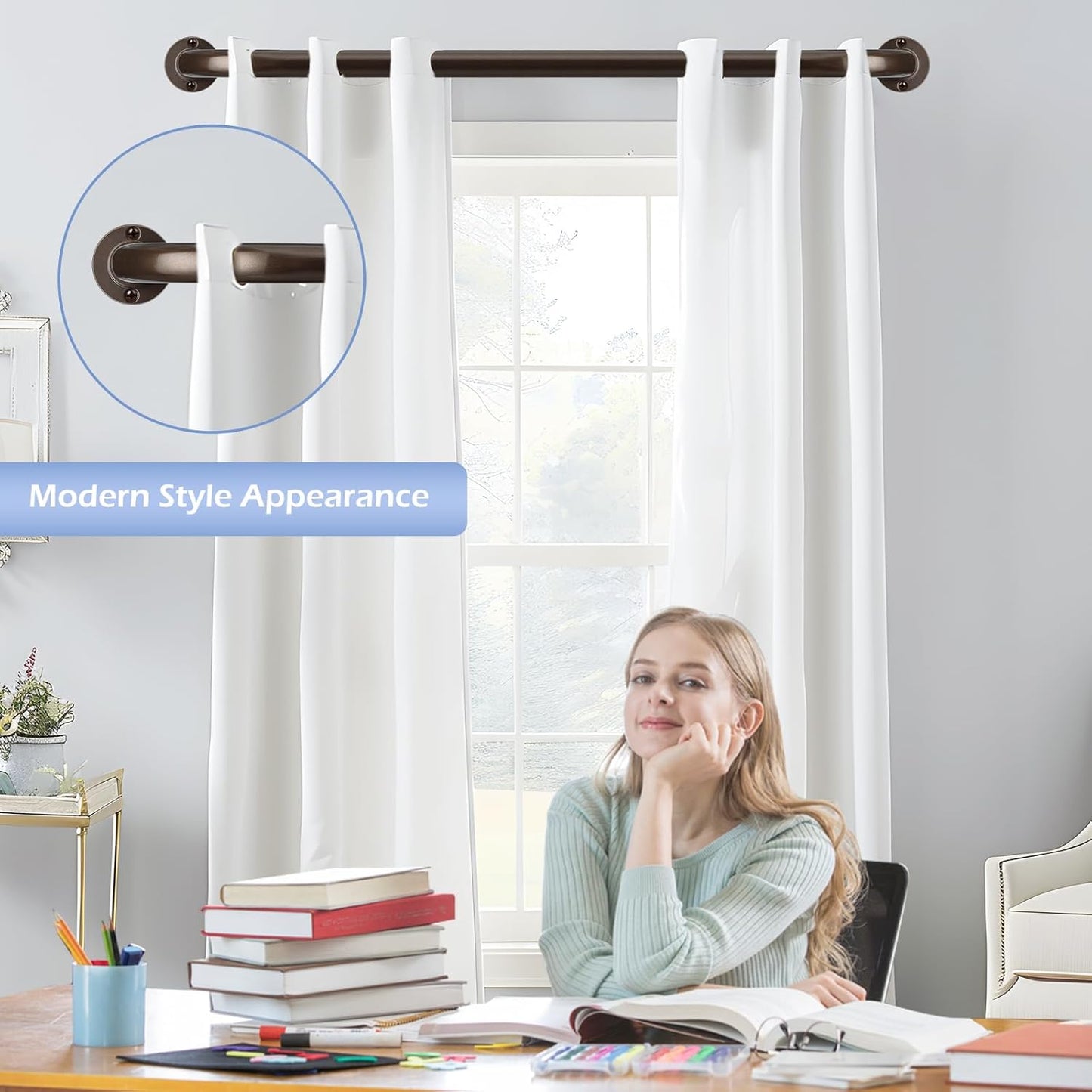 Bronze Wrap Around Curtain Rods 28 to 48 Inch:Blackout Heavy duty Adjustable Window Curtain Rod for Bedroom,Industrial Darkening Curved French Metal Single Drapery Rods Set Easy Install,Brown