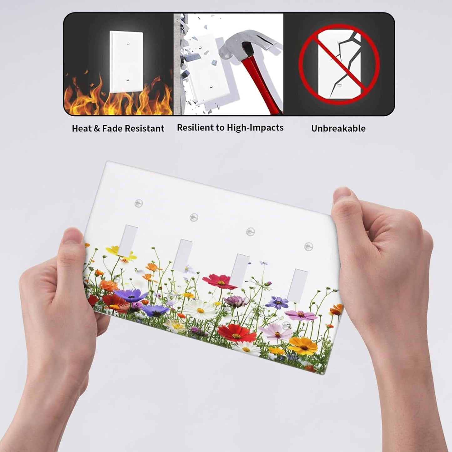 Light Switch Covers Colorful Wildflowers Plant Floral Daisy Quad Toggle Electrical Faceplate 4 Gang Wall Plate Decorative Switch Plates For Bed Room Living Room Decor