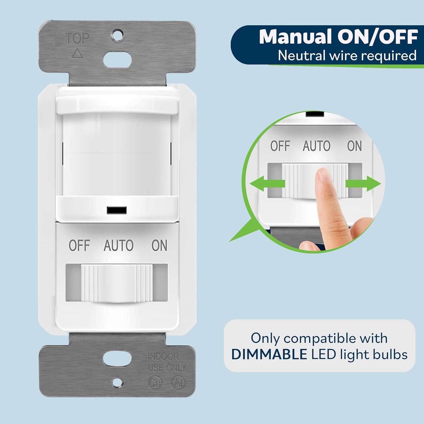 TOPGREENER in-Wall PIR Motion Sensor Light Switch, Motion Sensor Switch, Occupancy Sensor Switch, On/Off Override, 4A, 500W, Single Pole, ๐๐๐๐ ๐๐๐ฎ๐ญ๐ซ๐๐ฅ ๐๐ข๐ซ๐, TSOS5, White, 4 Pack