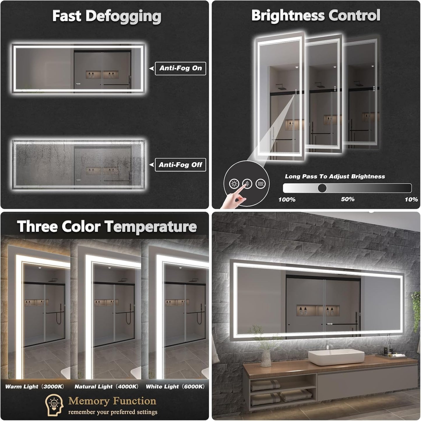 LED Bathroom Mirror with Lights, Wall Mirrors