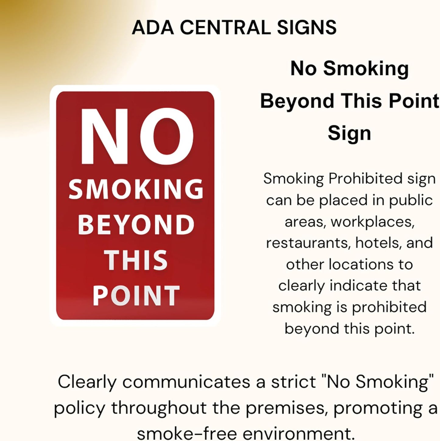 No Smoking Beyond This Point Sign - ADA Compliant Digitally Printed Text Wall Sign - Smoke-Free Area Signs for Offices, Businesses, Hotels & Restaurants - Aluminum 7β x 5β