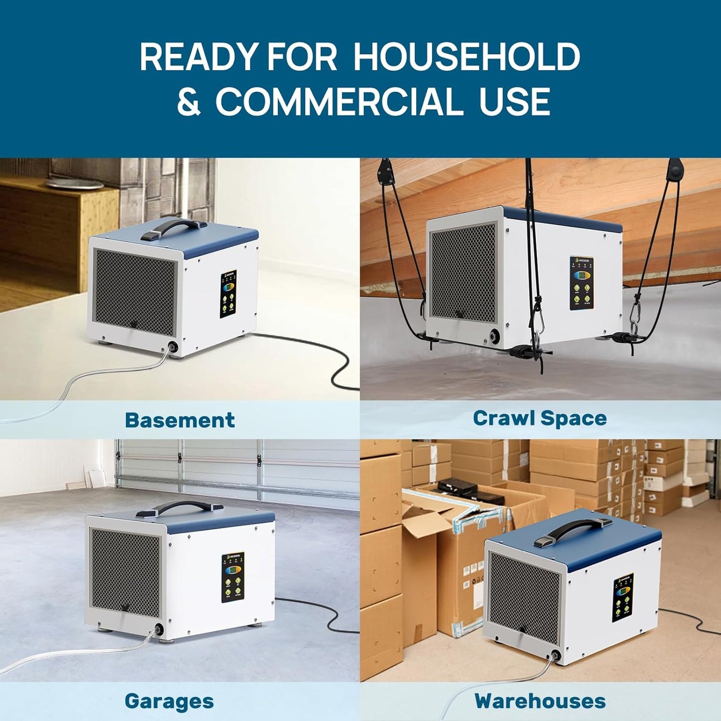 ARGENDON Crawlspace Dehumidifier with Pump, 70 Pint Commercial Dehumidifier for Basement with Drain Hose, Auto Defrost, Memory Starting, Compact, GLGR, Up to 1000 Sq Ft, 5 Years Limited Warranty