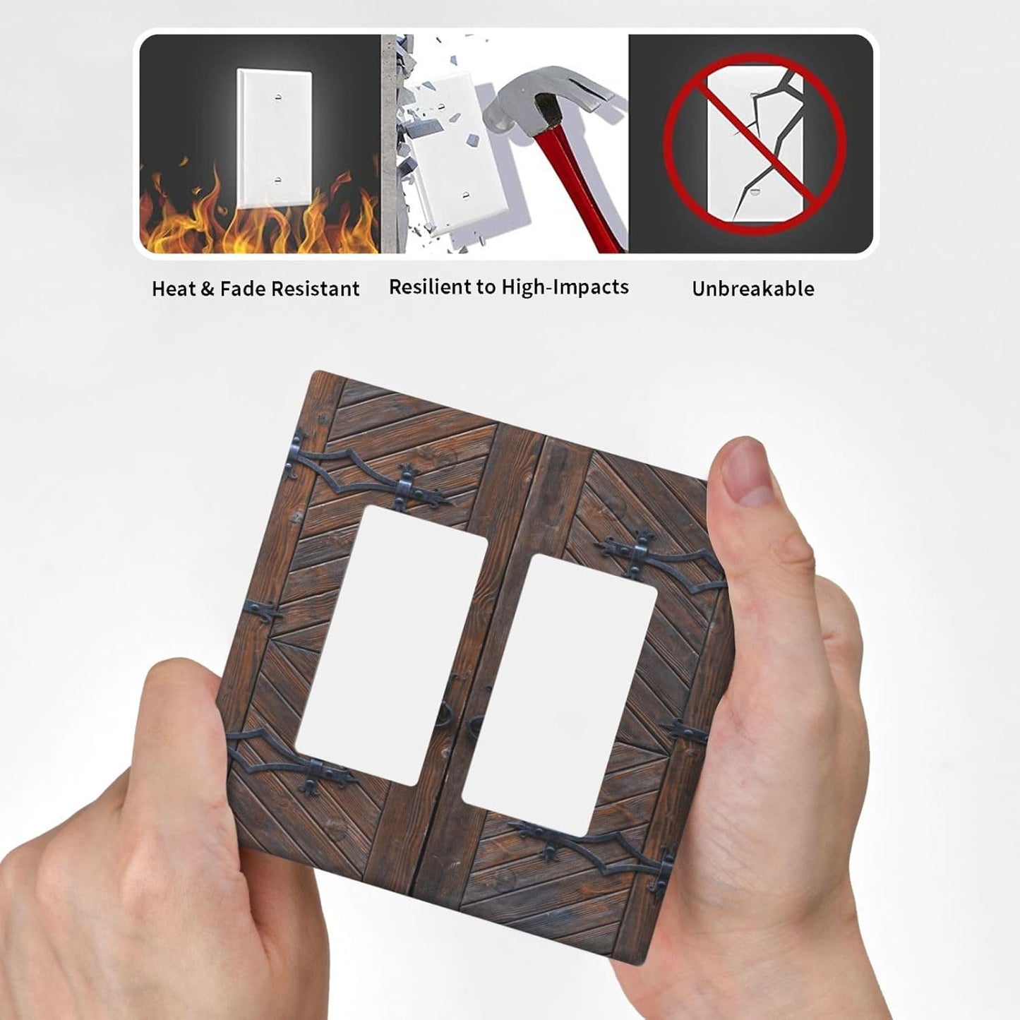 Decorative Outlet Covers Vintage Brown Wood Barn Door 2 Gang Light Switch Cover Plate Double Rocker Wall Plate Switch Plate Covers Faceplate for Farmhouse Home Decor (2 Pack)