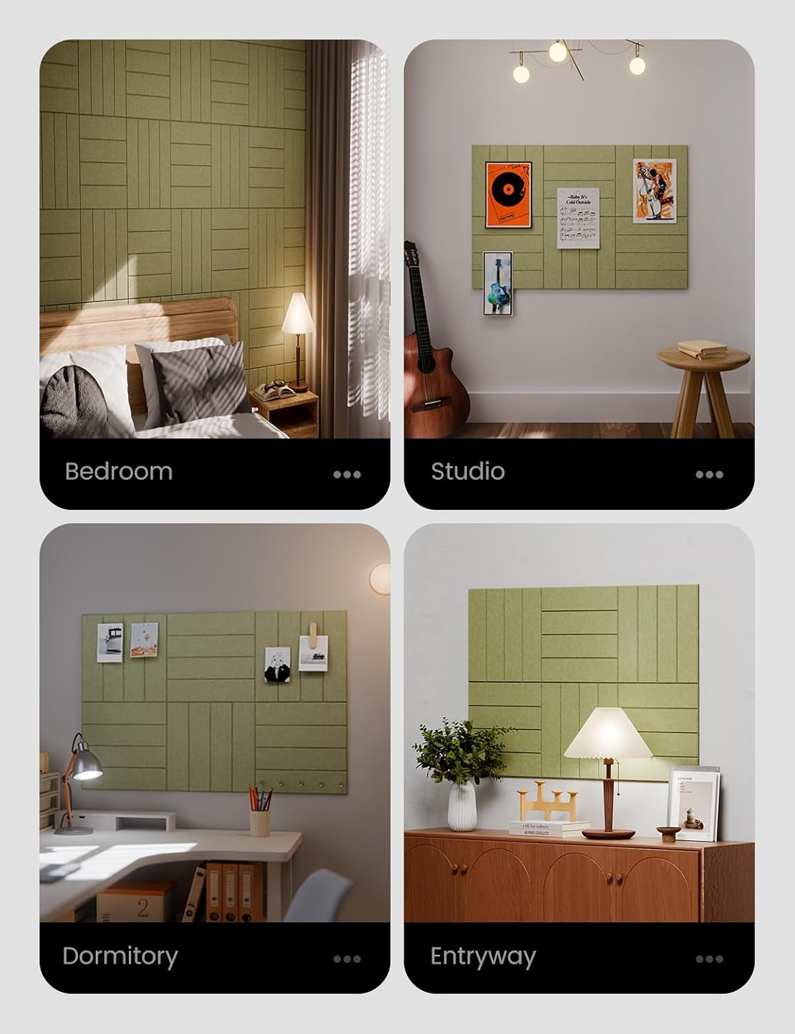 Large Felt Bulletin Board 48" x 36" Cork Board Alternative - 6 Pack with 40 Safe Removable Adhesive Tabs, Cork Boards for Walls Cork Board for Home Office Classroom Pin Board (Olive Green)