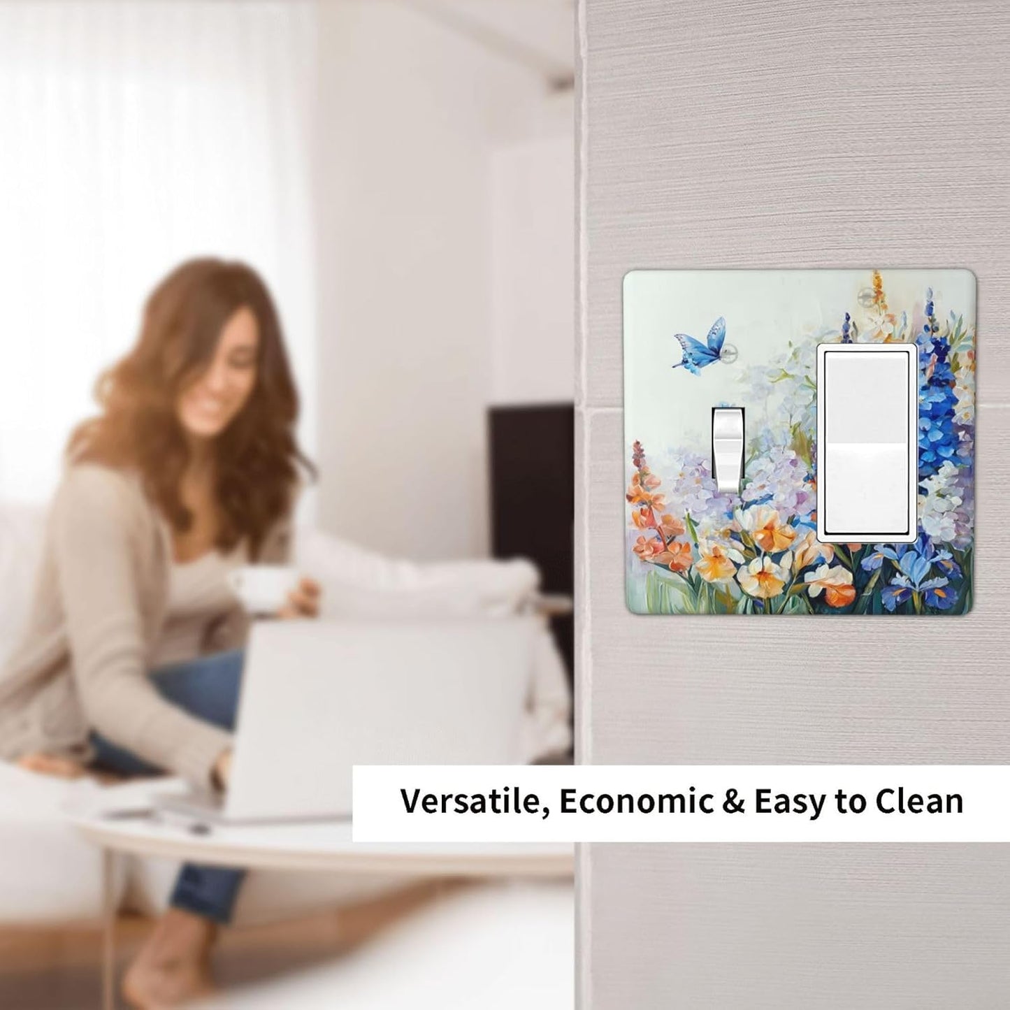 Decorative Outlet Covers Rustic Colorful Floral Garden Flowers 2 Gang Wall Plate Single Toggle 1 Rocker Light Switch Cover Switch Plate Covers Faceplate for Country Bedroom Home Decor