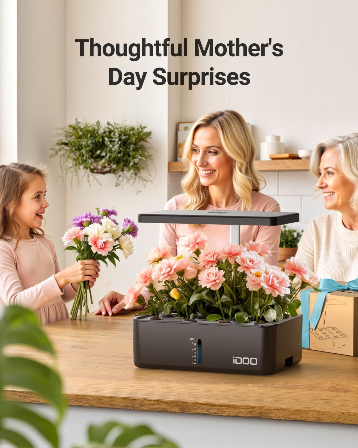 iDOO Hydroponics Growing System Kit 12Pods, Indoor Herb Garden System, with LED Grow Light, Built-in Fan, Auto-Timer, Adjustable Height Up to 11.3", for Home School, for Women Mom