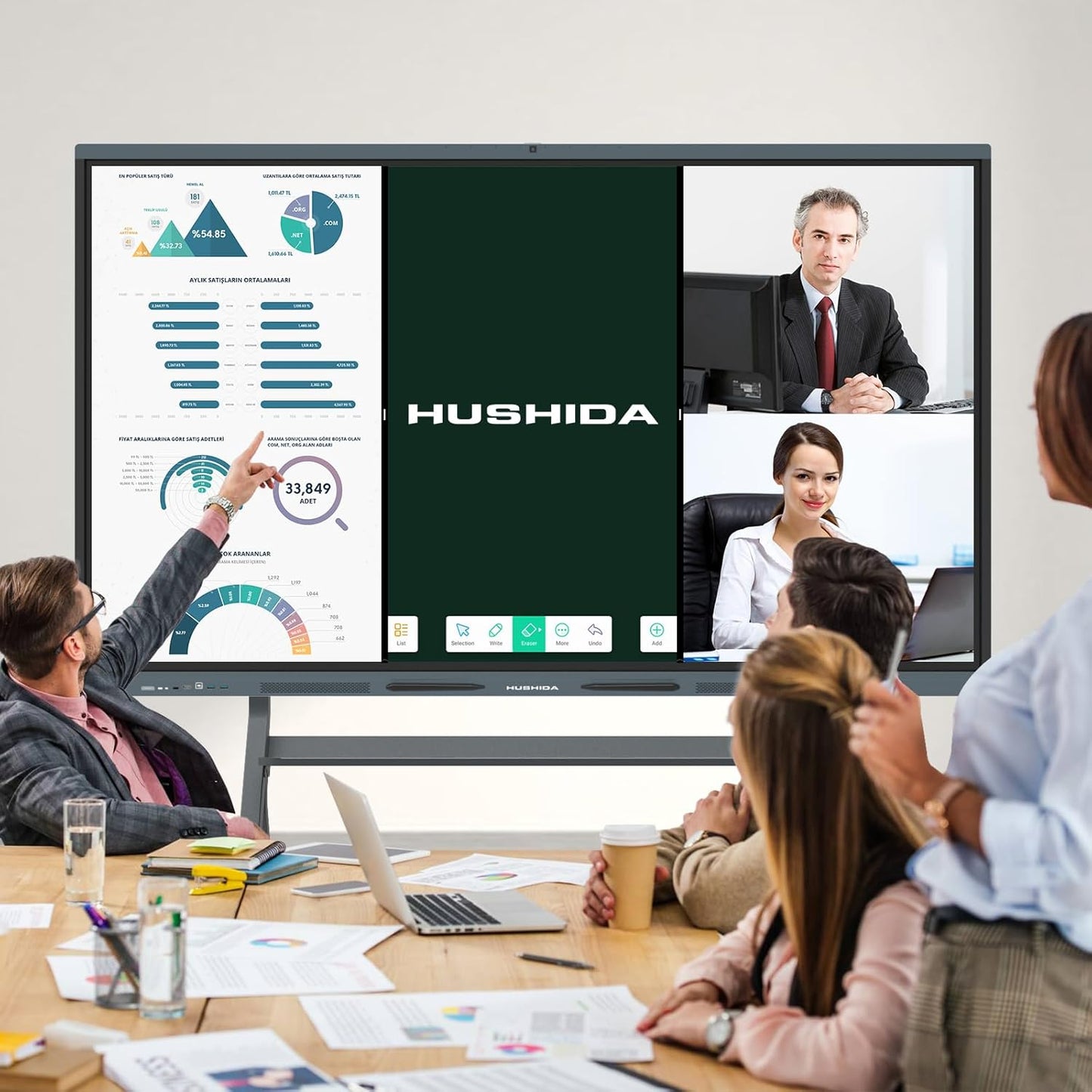 65″ Smart Board, 4K UHD Interactive Whiteboard Built in Dual System and 13MP Camera, All in One Digital Whiteboard for Home, Classroom and Business (Wall Mount Included)