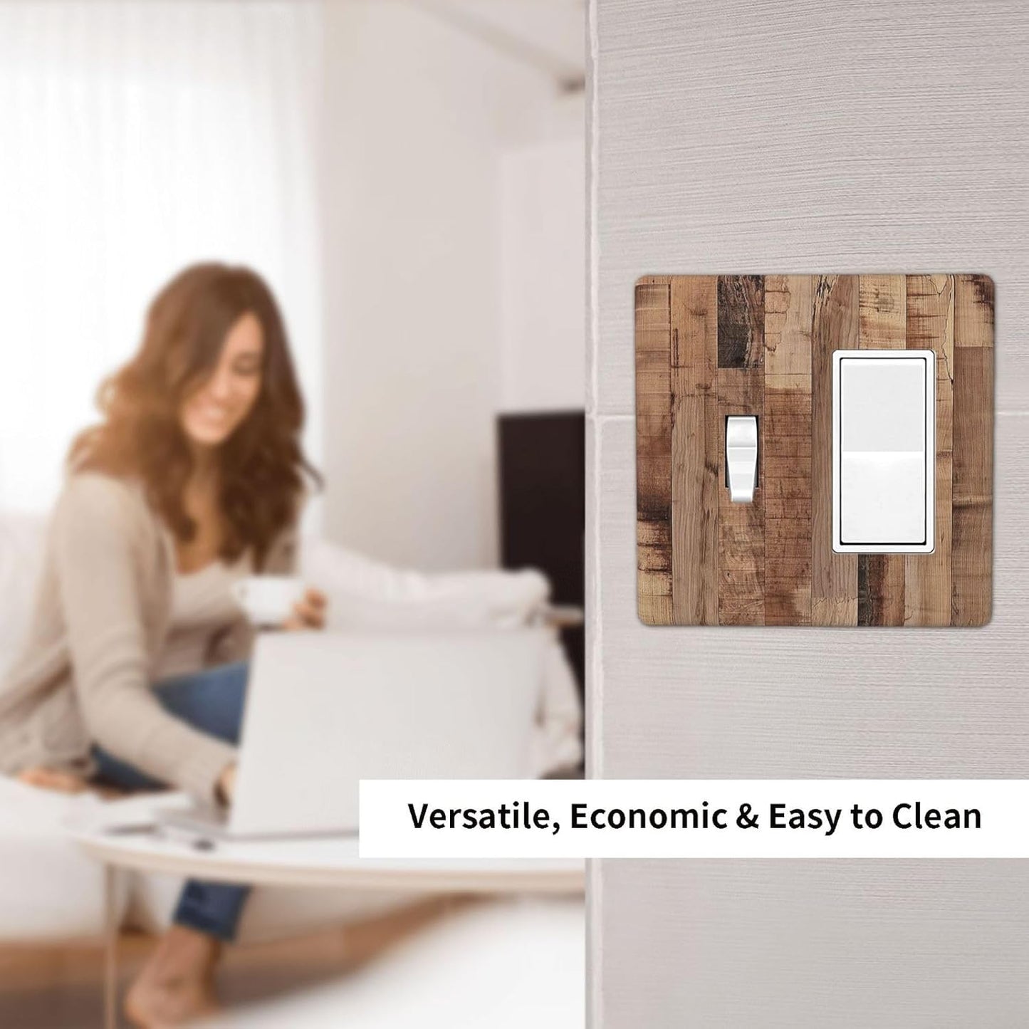 Outlet Covers Rustic Brown Wood Grain 1 Toggle 1 Rocker Combination Decorative Wall Plate Electrical Switch Plates Light Switch Cover Plate for Farmhouse Kitchen Decor