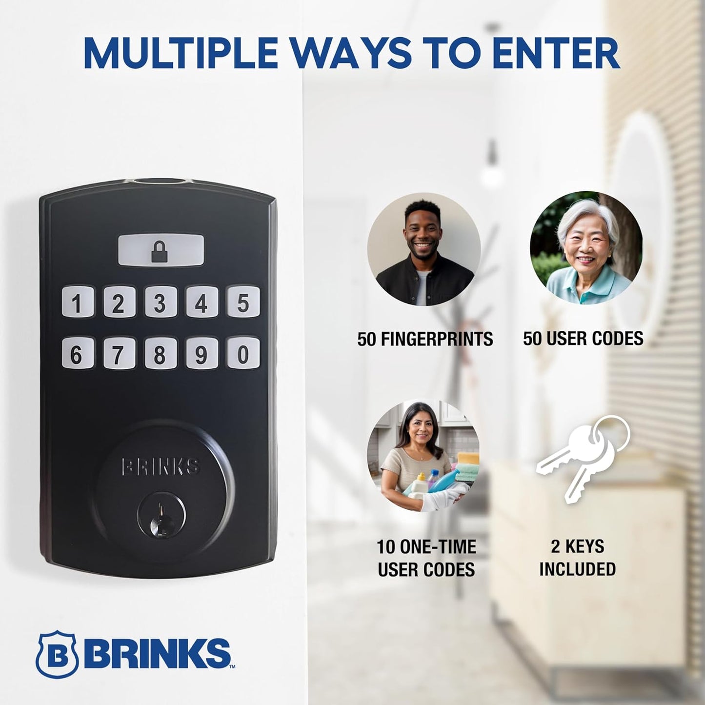 BRINKS Security Door Locks, High-Security Keyless Entry, Smart Electronic Door Lock with Deadbolt, Up to 50 Codes, Automatic Locking (Deadbolt, Matte Black)