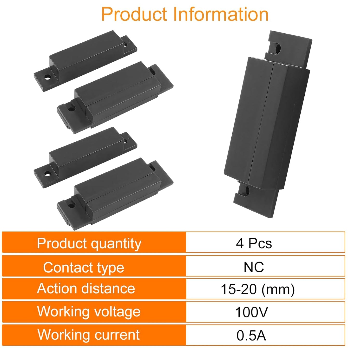 Biaungdo 4 Pcs Brown Wired Magnetic Contact Reed Switch, Surface-Mounted NC Sensor Alarm for Window, Cabinet, Wooden Door, with Screws