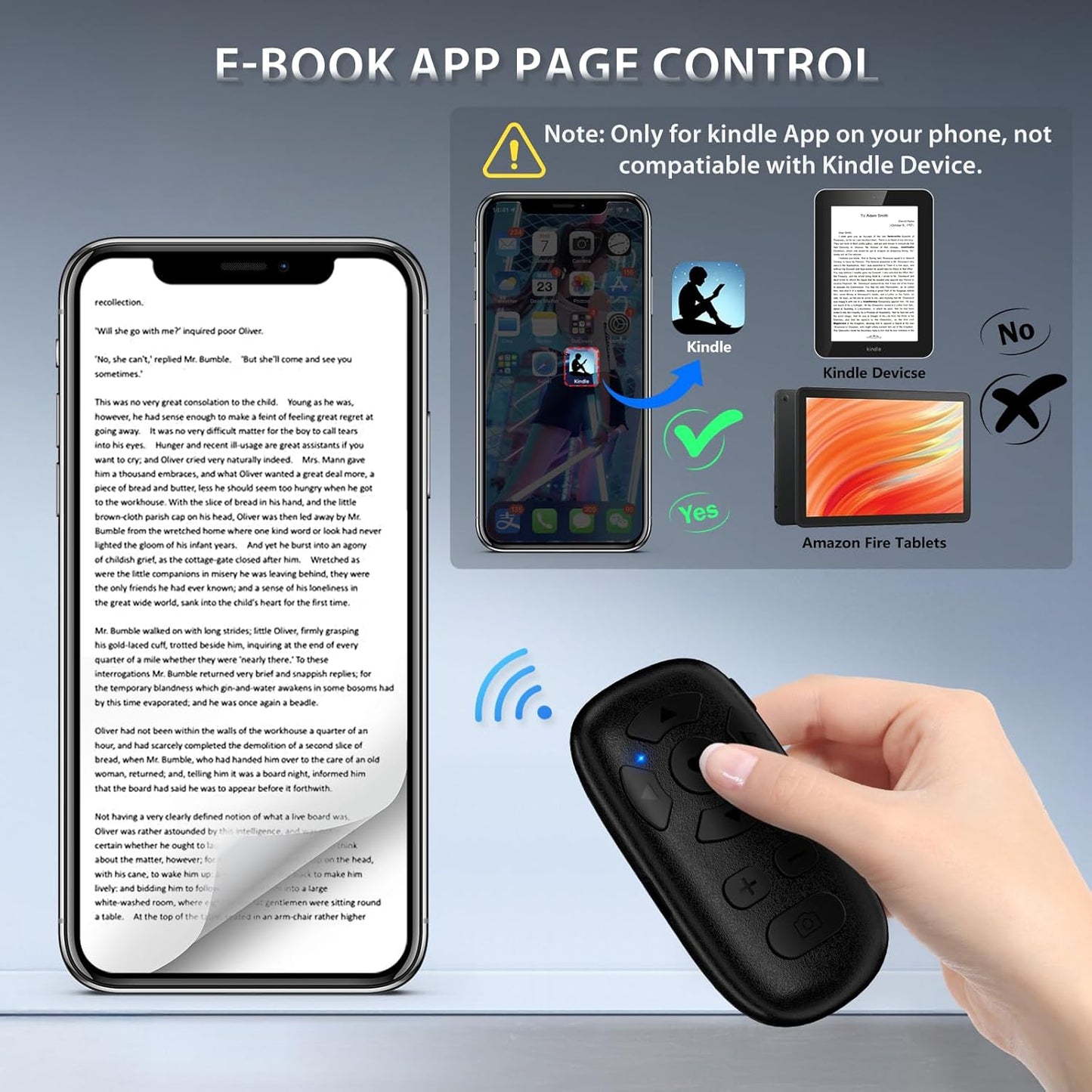 TikTok Scrolling Remote Control for iPhone and Android Smartphones, Bluetooth Page Turner for Kindle App, Camera Photo and Video Clicker for iPhone, and Samsung Neck Strap Included.(Black)