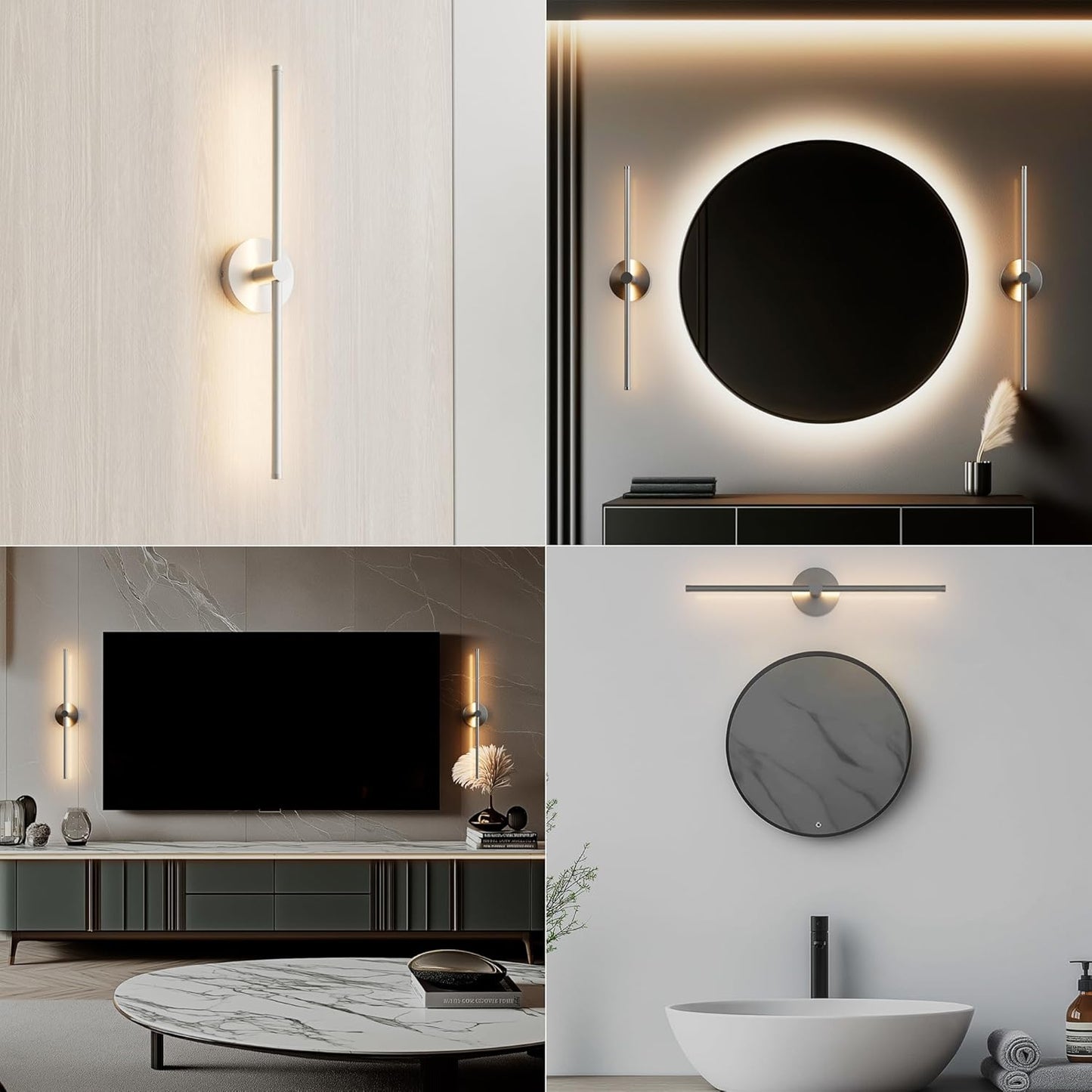 ZAGO Battery Operated Wall Sconce: 24-inch Wireless LED Wall Sconces Set of Two with Remote Control, Dimmable Modern Linear Light for Living Room, Bedroom, Hallway Indoor Lighting Decoration