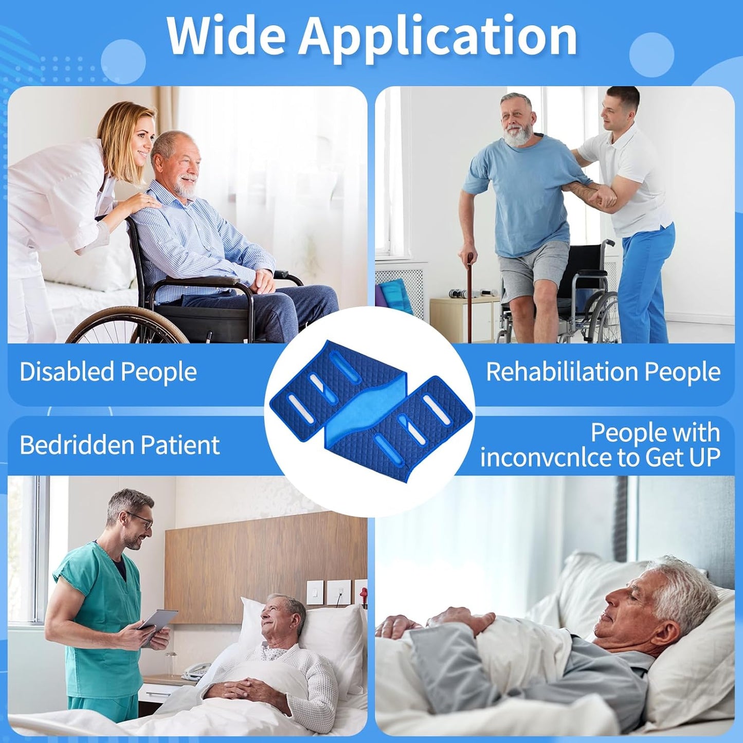 Transfer Sling with six Handles -Padded Assist Gait Belt - Heavy Duty Patient Lift with Straps -Mobility Standing and Lifting Aid for Disabled, Elderly, Injured -Safely Move from Bed and Wheelchair