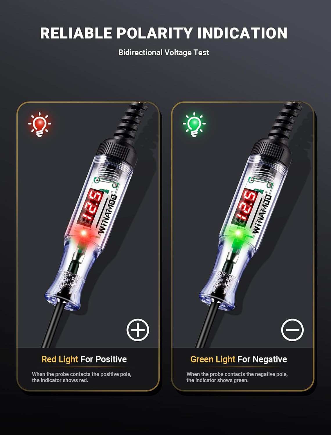 Automotive Test Light with 3-120V LED Digital Voltage Display, Auto Circuit Tester with Voltmeter & Dual Color Polarity Indicate, Electric Test Pen w/Stainless Probe for Car/Truck/SUV Checker