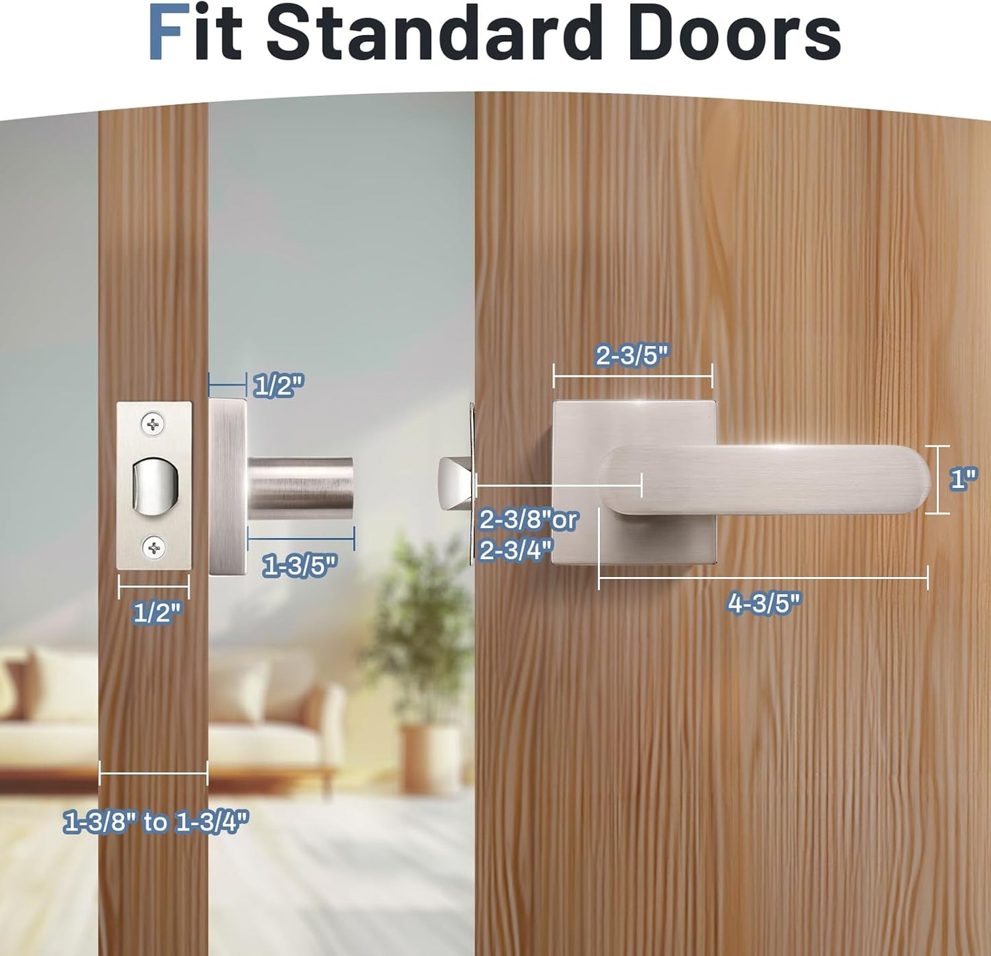 KNOBWELL 4 Pack Interior Door Handle,Satin Nickel Finish Door Levers, Passage Knob for Closet Hallway, Zinc Alloy Construction, 250,000-Cycle Durability