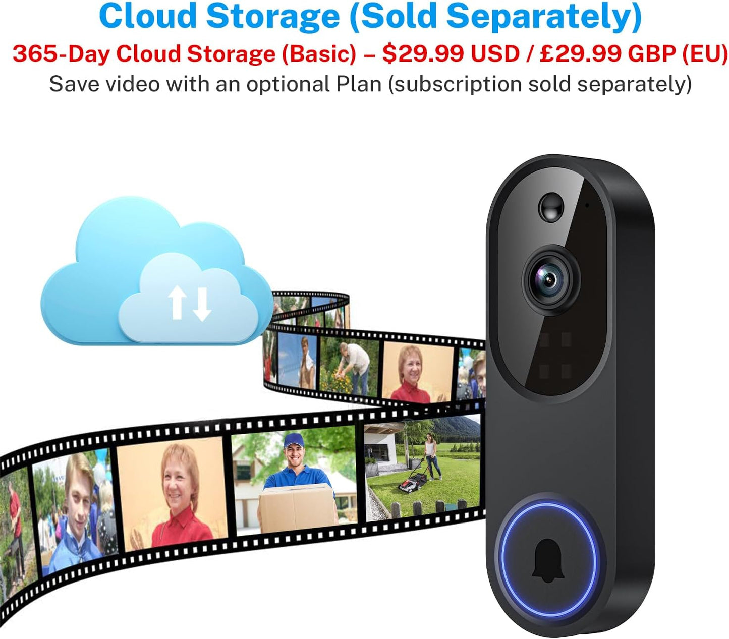 1080p Wireless Video Doorbell Camera, Battery Powered, AI Human and Motion Detection, 2 Way Talk, Night Vision, Cloud Storage (Sold Separately), 2.4G WiFi Only, Indoor/Outdoor Surveillance