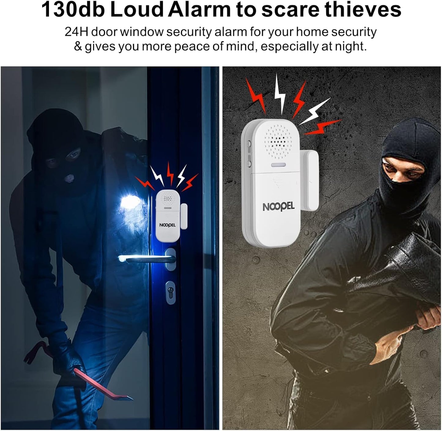 Door Alarms for Kids Safety, 2 Pack 130dB Window Sensor Pool Alarms When Opened for Home Security, 2-in-1 Alarm & Chime, 5-Level Volume Control, Door Chimes When Door Opens with Remote