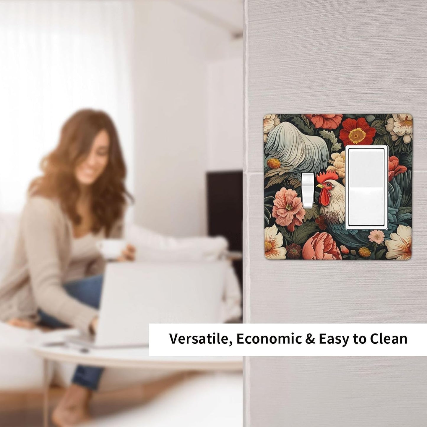 Outlet Covers Rooster Flowers Red White Chicken Floral 1 Toggle 1 Rocker Combination Decorative Wall Plate Electrical Switch Plates Light Switch Cover Plate for living Room Farmhouse Decor