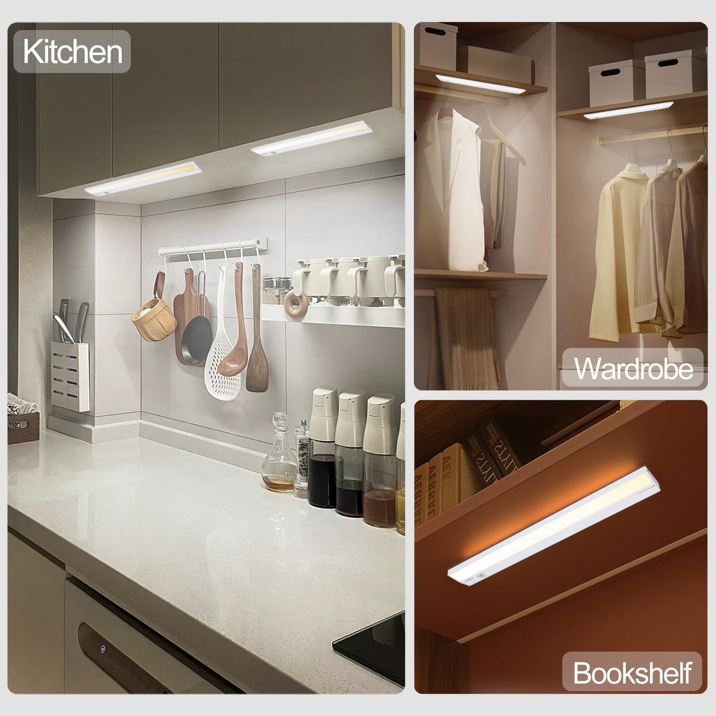 Ansen 3Packs of Under Cabinet Lights for Kitchen, 18in 15W 998LM, Dimmable Hardwire Led Light for Closet, CRI>92, R9>90, 3 Color Temperature, 3000K/4000K/5000K(Warm White, Cool White, Daylight)
